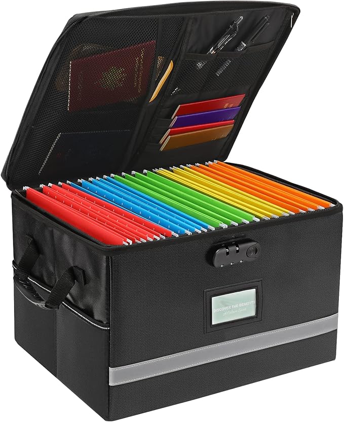 File Organizer, Fireproof File Box with Lids, Important Document Organizer Box with Lock, Portable File Folder Organizer with Handle