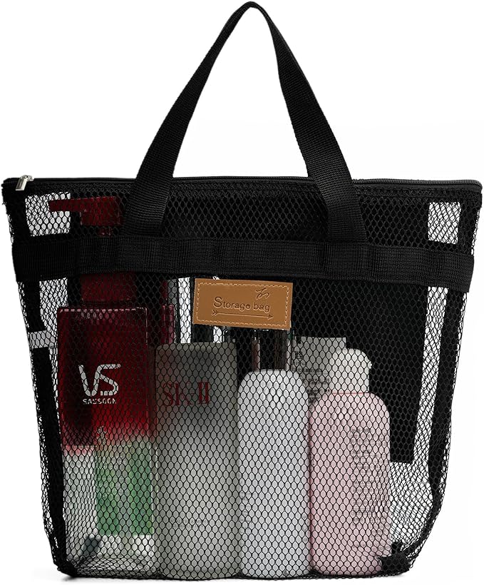 Mesh Shower Caddy Bag Portable Hanging Toiletry and Bath Organizer with Zipper for Travel, Gym, Camping, College Dorms, Beach