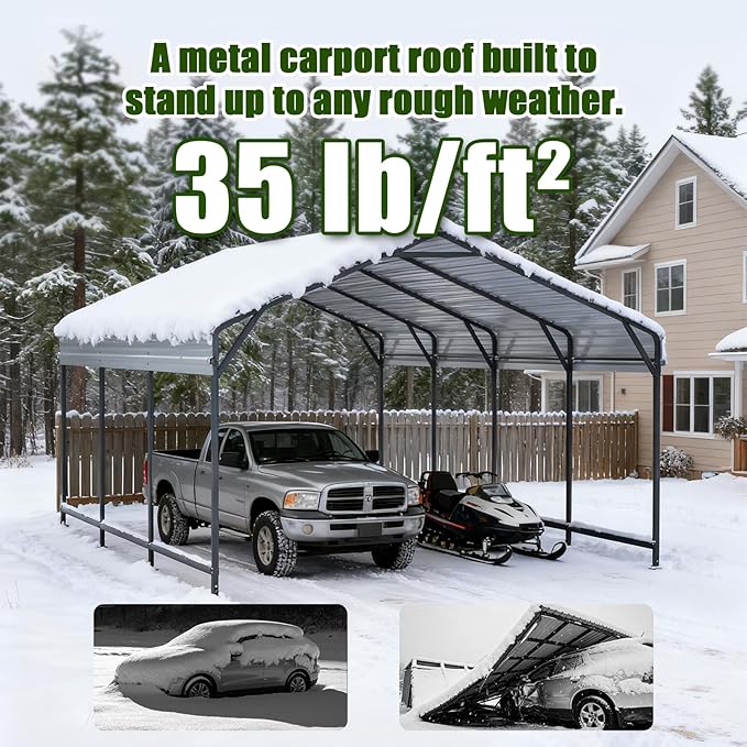 Metal Carport Heavy Duty 10x15ft Outdoor Galvanized Steel Car Port, Vehicle Canopy Garage Shade, Multi-Use Shelter for Car, Boat, Tractors & Outdoor Storage