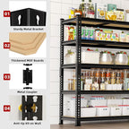 2 Packs 35.5" W x 16" D x 71" H Adjustable Garage Storage Shelves - 5-Shelf Heavy Duty Shelving Unit, Metal Utility Storage Organizer Racks for Warehouse Pantry Closet Kitchen, Black