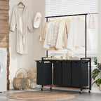 4 Section Rolling Laundry Cart with Hanging Rack & Utility Shelf, Laundry Sorter Hamper with Lockable Wheels, Removable Bags, Bedroom, Laundry Room, Bathroom Organizer