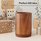 ZUJJAFY Utensil Holder, 360° Rotating Acacia Wood Kitchen Utensil Holder for Counter, 7.2" Large Cooking Utensil Crock for Countertop, Wooden Utensils Organizer for Cooking Spatula Storage