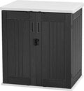 DWVO Outdoor Storage Cabinet with 2 Shelves, Waterproof Horizontal Plastic Storage Shed with Lockable Door, 15 cu. ft. Patio Tools Storage Box for Patio, Garden, Backyard, Deck, Dark Gray