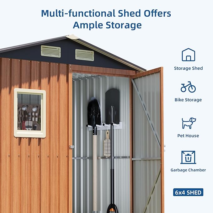 6x4 FT Outdoor Storage Shed, Garden Metal Shed with Lockable Doors & Window, Small Compact Tool Shed for Backyard, Patio & Lawn