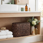 StorageWorks Bathroom Toilet Paper Storage Holder with Lid, Wicker Toilet Paper Basket for 6 Regular Rolls, Slim Basket Organizer with Handles, Water Hyacinth Storage Baskets for Bathroom, Brown