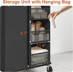 WOWLIVE Laundry Sorter with Wheels 100L Rolling Laundry Hamper with Hanging and Removable Bag Laundry Cart with Steel Frame and Storage Unit Large Basket Organizer for Dorm Room, Bathroom (Black)