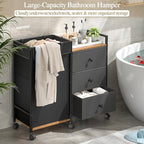 Laundry Hamper with Wheels, Laundry Sorter with Shelf and 3 Drawers, Total Capacity 123L/32.5 Gal (3 Drawers+Bags), Laundry Cabinet with Fabric Detachable Bags, Clothes Hampers for Bedroom Bathroom