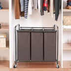 STO STO Laundry Sorter 3 Section, 3 Bag Clothes Hamper, Rolling Laundry Cart Basket with Heavy Duty Lockable Wheels and Removable Bag for Laundry Room, Bedroom, Closet, Brown