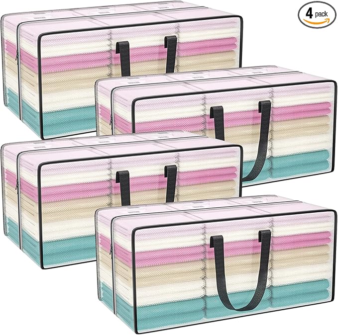 Clear Storage Bags with Zipper, Large Moving Bags Heavy Duty Extra Large, Plastic Storage Totes for Clothes, College dorm Packing Bag with Strong Handles