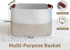 Small Cotton Rope Storage Basket with Leather Handles, 15 "L x 11.5" W x 7.5 "H, Home Decor Basket, Durable & Stylish Organizer for Home.(Small Light Khaki)