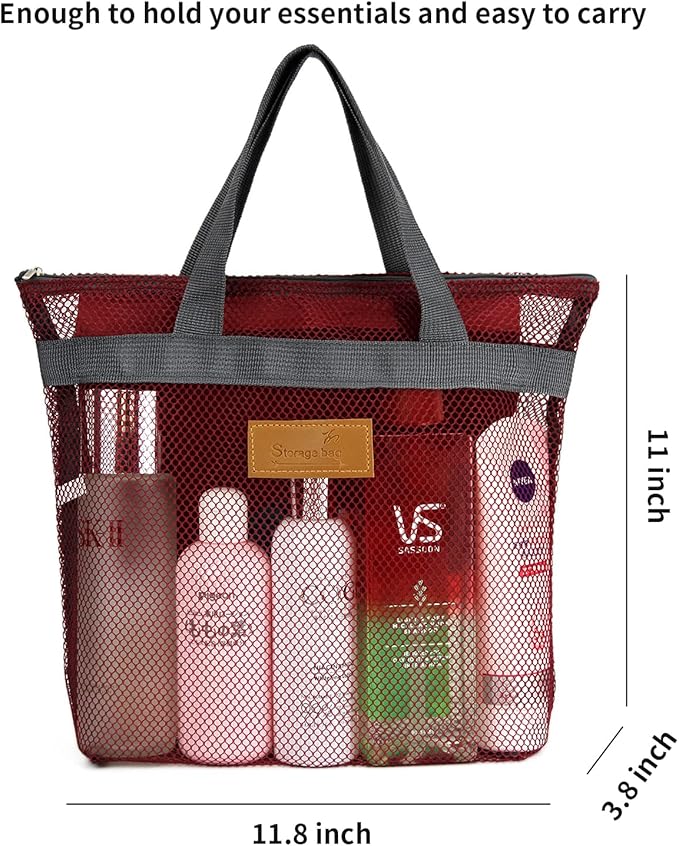 Mesh Shower Caddy Bag Portable Hanging Toiletry and Bath Organizer with Zipper for Travel, Gym, Camping, College Dorms, Beach