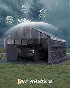 Garvee 12x20x9 ft Metal Carport Enclosed, Car Ports with Heavy Duty 220 g Tarp Gable End Doors and Sidewalls, All-Weather Carport for Full-Size Pickup Trucks, Bass Boats, and Tractors