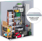 DWVO 5x3FT Outdoor Storage Shed with Fence-Style and Side Windows, Floor & Lockable Doors, Plastic Storage Shed for Backyard and Garden, Gray