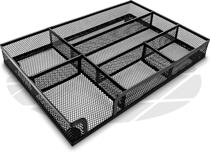 Desk Drawer Organizer Tray Versatile Metal Mesh Desk Organizers and Accessories for Office Supplies, School, Home, 12.60 x 8.66 x 1.77 Inches