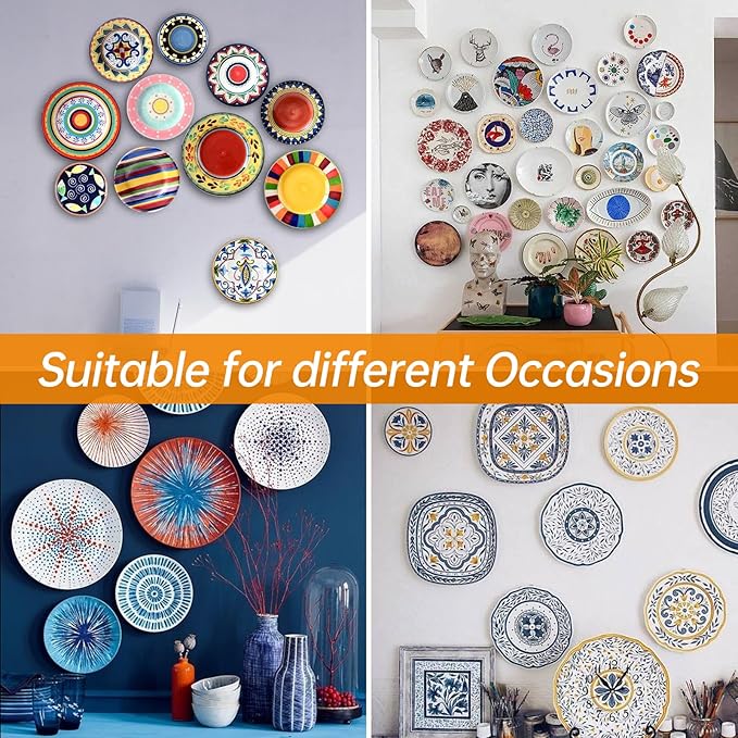 Bilillo 20 Pieces Stainless Steel Spring Plate Hangers for The Wall, 4/6/8/10 Inch Invisible Wire Holders with 20 Pcs Wall Hooks, Fit 4-11 Inch Decorative Plates, Platters & Dishes (Silver)