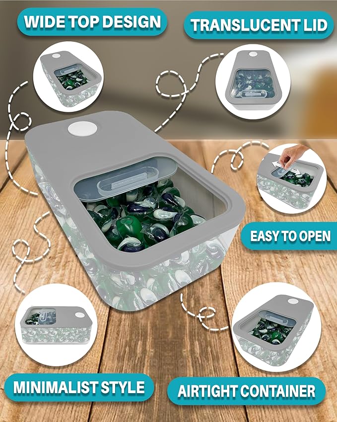 TidyFriend Laundry Pods Container with Slide Lid, 15"x8.7"x4.5", Airtight Storage Keeps Pods Fresh, Holds 9–10 lbs or 100–130 Pods, Laundry Detergent Container & Dishwasher Pod Holder (Clear & Grey)