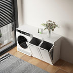 Tilt Out Laundry Sorter Cabinet with 2 Removable Liner Bags,Divided Laundry Hamper Cabinet with Semi-Circular Metal Handle and Barn Door for Space Saving (Style-02)
