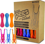 The Smartest Heavy Duty Clothespins with Hooks (24 Pack Orange, Pink, Blue) - Hang 3 Garments at Once with Our Tough, Dual Hooks Clothes Pins with Anti-Rust Spring - Tough, Colorful Clothespins