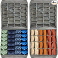 4 Pack 96-Cell Fabric Sock Organizer and Tie Organizer For Men - Fabric Foldable Drawer Divider for Socks, Underwear, Ties and Belts - Foldable, Multi-Cell Design, Space-Saving (Grey)