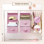 GRANNY SAYS Hanging Closet Organizer 6-Shelf, Separable to 2 Pack 3-Shelf Closet Storage Organizer with 4 Side Pockets, 3 Different Drawers, Portable Hanging Shelves for Baby Clothes, Sweater, Pink