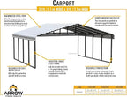 Arrow Carports Galvanized Steel Carport, Double Car Metal Carport Kit, 20' x 20' x 9', Eggshell