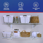 SafeRacks Wall Shelves - 2 Pk 18"x36" Wall Mountable Shelving Unit for Storage Rack, Pantry Shelves, Utility Shelving, Heavy Duty Shelves w/ 4 Versatile Accessory Hooks, 500lbs Capacity, White