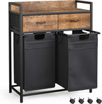 Laundry Sorter with 2 Drawers, 100L with Pull-Out Removable Laundry Bags, Laundry Hamper Baskets with 2 Section and Wheels, Rustic Brown and Black