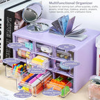 Desk Storage Organizer with 9 Drawers, Clear Plastic Storage Cabinet, Stackable Desk Storage Box for Makeup Office Craft Hardware Art Supplies,9.8x6.3x5.9inch(Purple)
