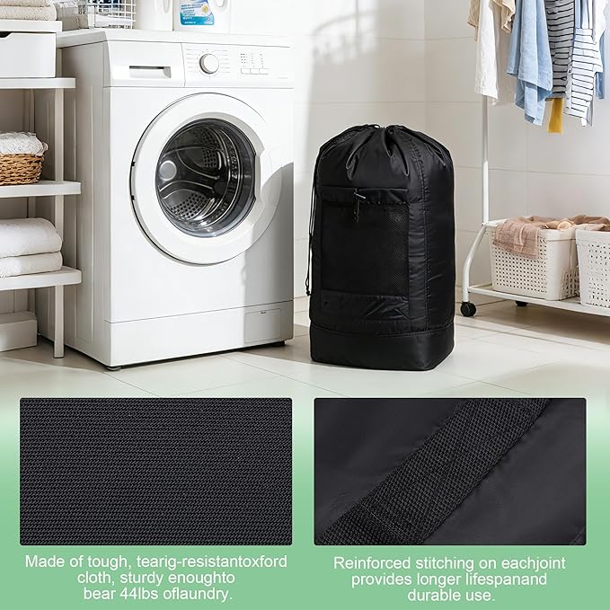 Backpack Laundry Bag,Large Travel Laundry Bags with Shoulder Straps and Mesh Pockets,Laundry Backpack with Drawstring Closure for College,Trave,Dorm, Apartment,Laundromat (Khaki)