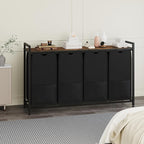 47-Inch Wide Laundry Sorter, 4 Section Hamper Basket Organizer with 100lbs Wood Top, Black Iron Frame, 30lbs Capacity Pull-Out Fabric Bags, Clothes Organizers and Storage