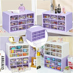 Desk Storage Organizer with 9 Drawers, Clear Plastic Storage Cabinet, Stackable Desk Storage Box for Makeup Office Craft Hardware Art Supplies,9.8x6.3x5.9inch(Purple)