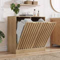 Double Tilt Out Laundry Hamper Cabinet, 11.8 Gallon Fluted Hidden Trash Cabinets with 2 Baskets for Bathroom Kitchen & Living Room, Freestanding Bathroom Storage Cabinet（Natural Oak）