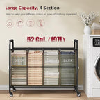 Tajsoon 4 Bag Laundry Sorter Cart, 4 Section Laundry Hamper Sorter with Heavy Duty Lockable Rolling Wheels, Laundry Separator Hamper with Removable Bags for Dirty Clothes Storage, Green