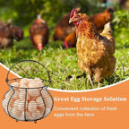 1 PCS Black Big Belly Wire Egg Baskets for Fresh Egg With Handle, Small Metal Wire Basket for Gathering Fresh Chicken and Duck Eggs, Hunting Basket Egg Holder Countertop
