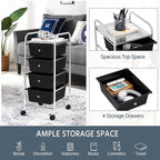 Yaheetech 4 Drawers Cart Rolling Storage Organizer Metal Frame Plastic Drawers Trolley Organizer on Wheels, Black