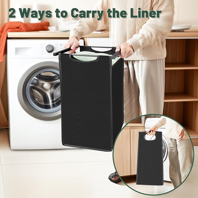 Laundry Hamper, Laundry Sorter with 2 Pull-Out Removable Oxford Fabric Bags Cloth Laundry Basket 2 x 10 Gallons (Charcoal Black)