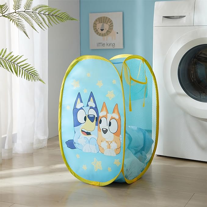Bluey Pop-Up Hamper with Carry Handles – 21" x 13.5", Bluey and Bingo Design, Lightweight & Collapsible Laundry Basket for Kids’ Bedroom, Bathroom, or Playroom