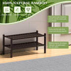 2 Tier (Thick) Bamboo Shoe Rack for Closet Free Standing Wood Shoe Shelf for Entryway Small Space Stackable 27"x12"x14" (Black Brown)