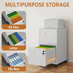 2 Drawer Rolling File Cabinet on Wheels, Mobile Two Drawer Filing Cabinet with Lock, Small Files Cabinets for Under Desk, Metal Filing Cabinets for Letter Size Folders, White - Assembly Required