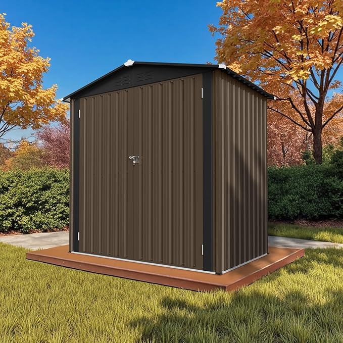 6' x 4' Outdoor Storage Shed, Sturdy Metal Building w/Floor and Operable Window for Garden, Backyard, Poolside and Lawn, Brown