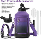Insulated Water Bottle | Thickened Stainless Steel Vacuum Metal | Portable Sports Half Gallon Large Water Jug for Gym and Hiking with Straw, Carrier Bag, Handle Strap | BPA-Free 64 oz
