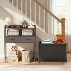 Laundry Hamper with Shelf, 2 Tier Rolling Laundry Hamper 3 section, Laundry Sorter Basket with Wheels, Pull-Out Removable Large Bags, Metal Frames, Wood Drawers for Bathroom, 120L, Rustic Brown
