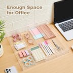 1 Pcs Acrylic Desk Drawer Organizer 12'' up to 16'' x 14.5'' x 2.2'' Expandable Drawer Organizer Trays with 7 Adjustable Compartments Clear Desk Accessories for Makeup Office Bathroom