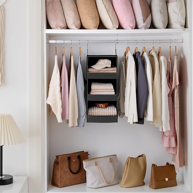 GRANNY SAYS 3-Shelf Hanging Closet Organizer, Collapsible Closet Hanging Shelves, Nursery Hanging Organizer, Black, 29 ½" H X 12" W X 12" D, 1-Pack