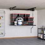GarveeHome Adjustable 4x4 ft Ceiling Storage Rack, Heavy Duty Overhead Garage Rack with 300 Lb Capacity and Auto Safety Lock, Ideal for Attic and Basement Organizing