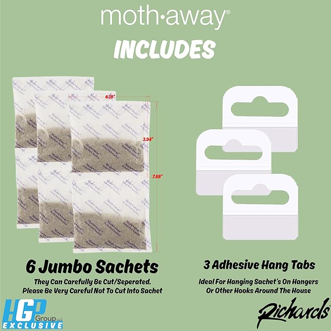 Richards Homewares Moth Away Herbal Non Toxic Natural Repellent, 6-Jumbo Sachets
