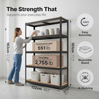 HOMEDANT House 48.1" W 5 Tier Heavy Duty Garage Shelving Adjustable Metal Rack Storage Shelves Standing Shelf Unit Organizers Industrial Warehouse Basement Black 2Pack