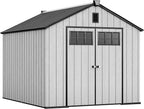 YITAHOME Large Outdoor Storage Shed 8x10 Ft, Extra Thick Plastic Storage Sheds with Floor, Lockable Doors, Vision Grid Windows, Vents, 16mm Heavy Duty Garden Storage for Bikes Mowers and Tools, Gray