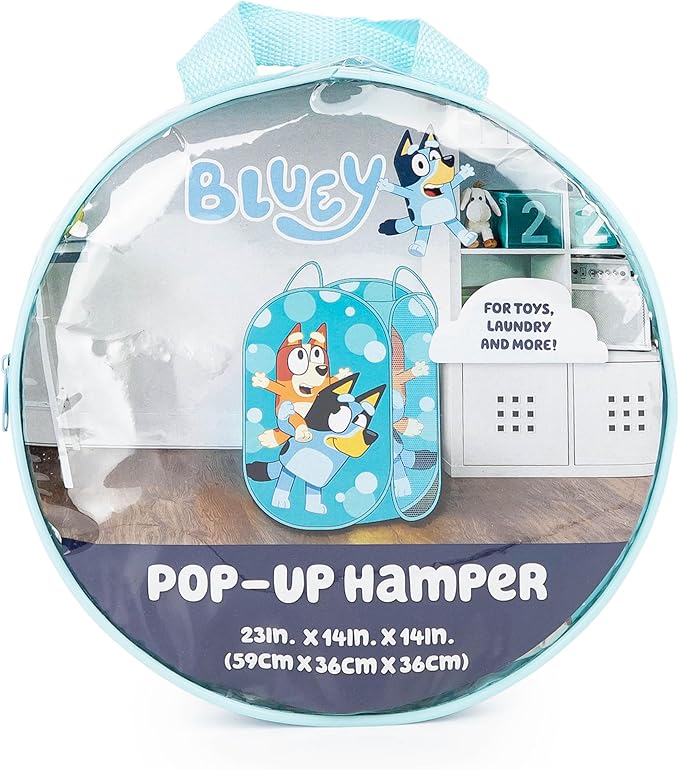 Jay Franco Bluey & Bingo Pop Up Hamper - Mesh Laundry Basket/Bag with Durable Handles - Storage for Clothes or Toys