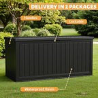 Flamaker Resin Deck Box 270 Gallon, Waterproof Imitation-Wood Lockable Storage Box with Separator Plate Outdoor Indoor, Garden, Patio Furniture for Tools&Pool Accessories (Black)
